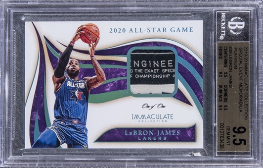 2019-20 Panini Immaculate Collection "Special Event Memorabilia" Platinum #SE-LBJ1 LeBron James 2020 NBA All-Star Game Used Patch Card (#1/1) – BGS GEM MINT 9.5